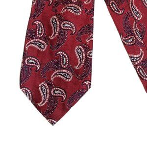 Croft & Barrow Silk Tie Men’s Long 62” Red Navy Paisley Persian Designer Classic